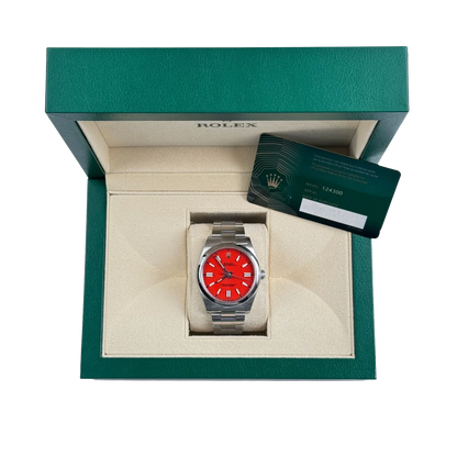 Oyster Perpetual 41mm Stainless Steel Coral Red Dial 124300 - 0007