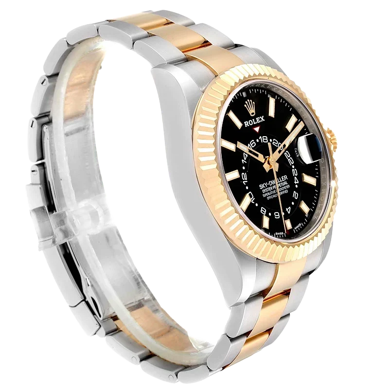 Sky Dweller 42mm Yellow Gold Steel Black Dial Mens Watch 326933