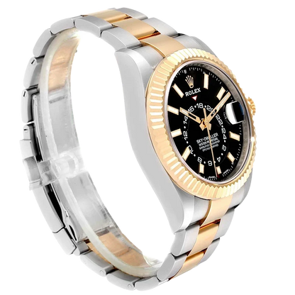 Sky Dweller 42mm Yellow Gold Steel Black Dial Mens Watch 326933
