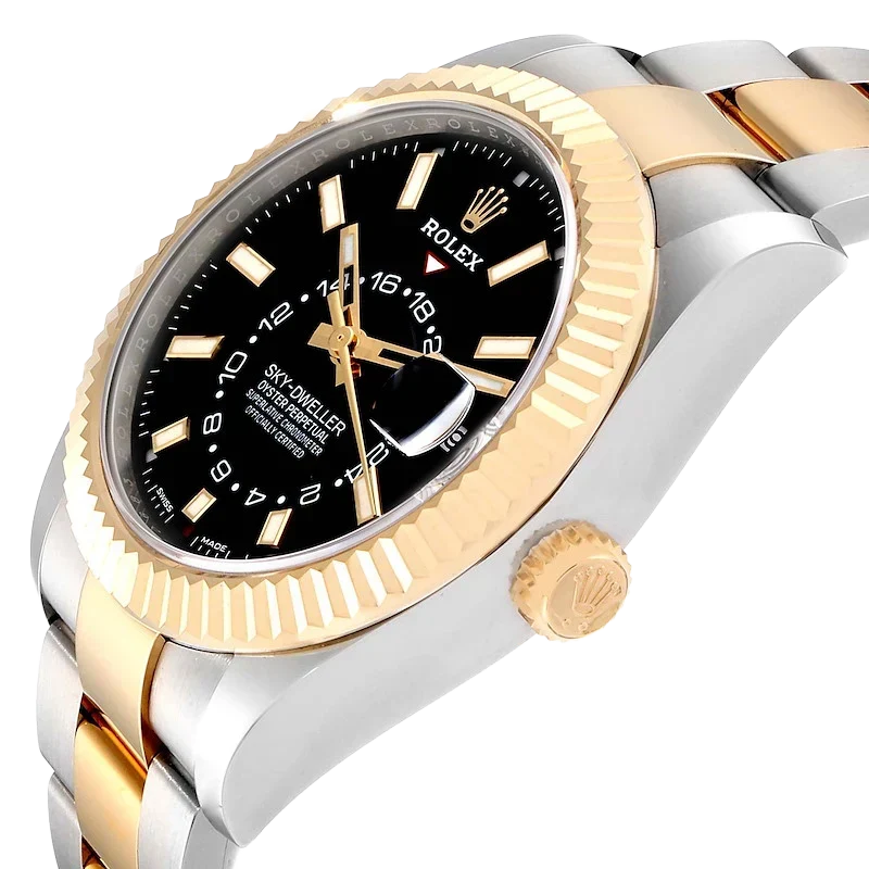 Sky Dweller 42mm Yellow Gold Steel Black Dial Mens Watch 326933