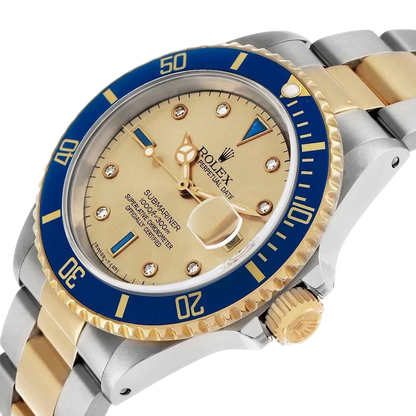 Submariner Steel Yellow Gold 40mm Diamond Serti Mens Watch 16613