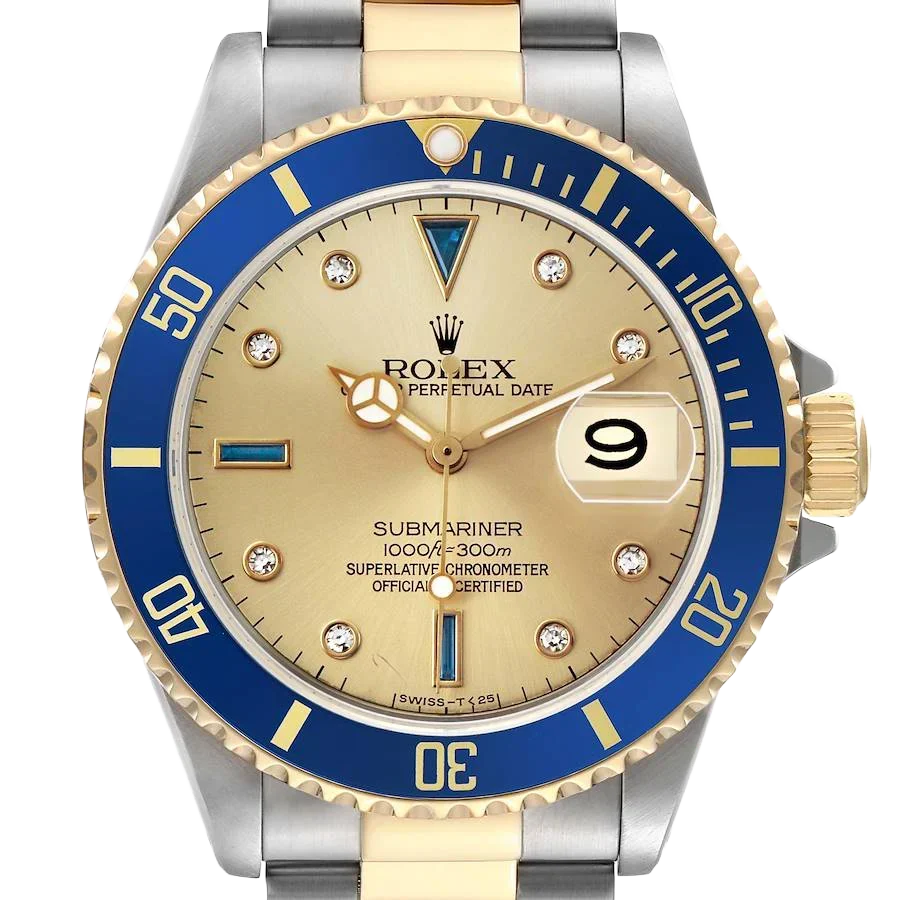 Submariner Steel Yellow Gold 40mm Diamond Serti Mens Watch 16613