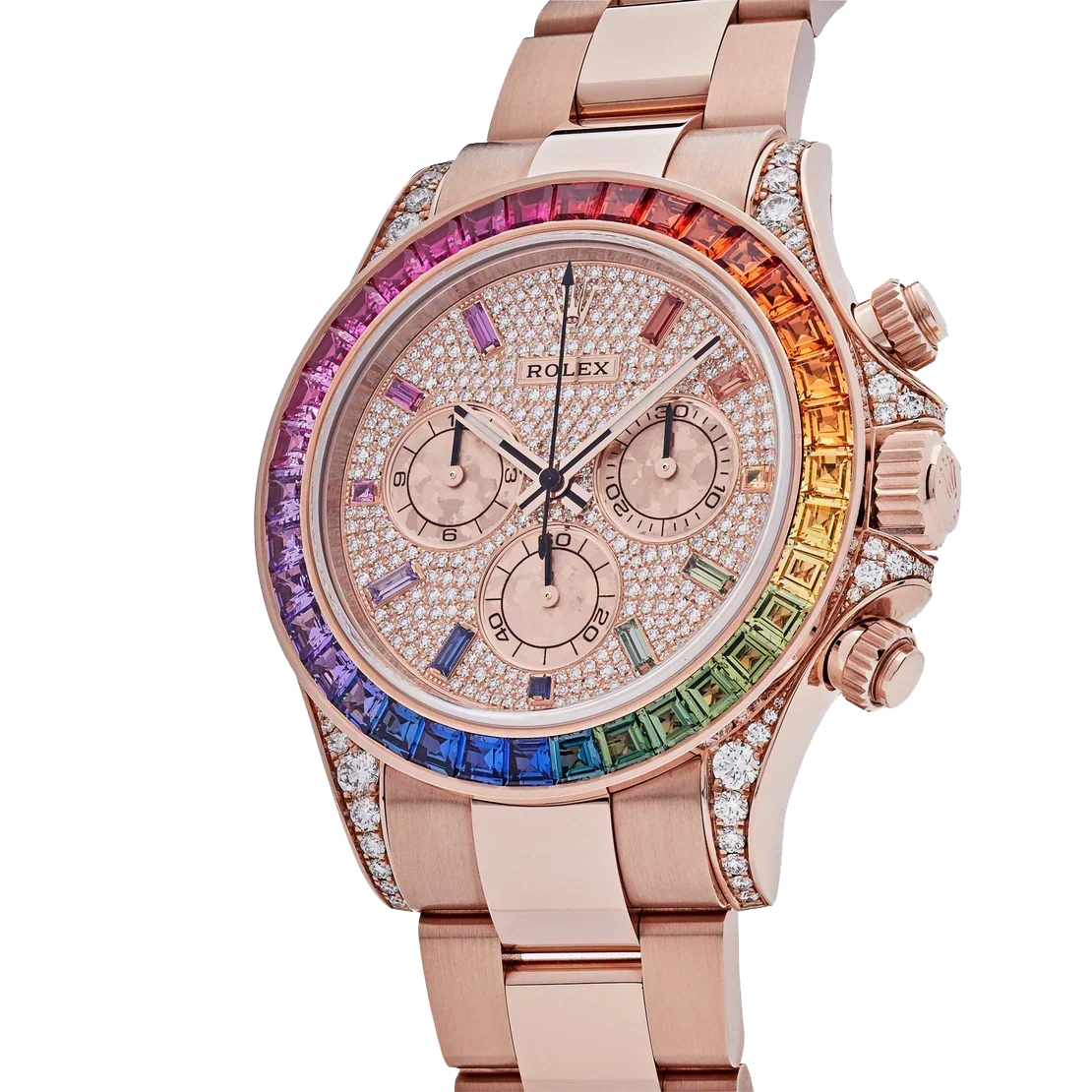 Daytona 116595RBOW Rainbow Rose Gold Pave Diamond Dial Sapphire Bezel