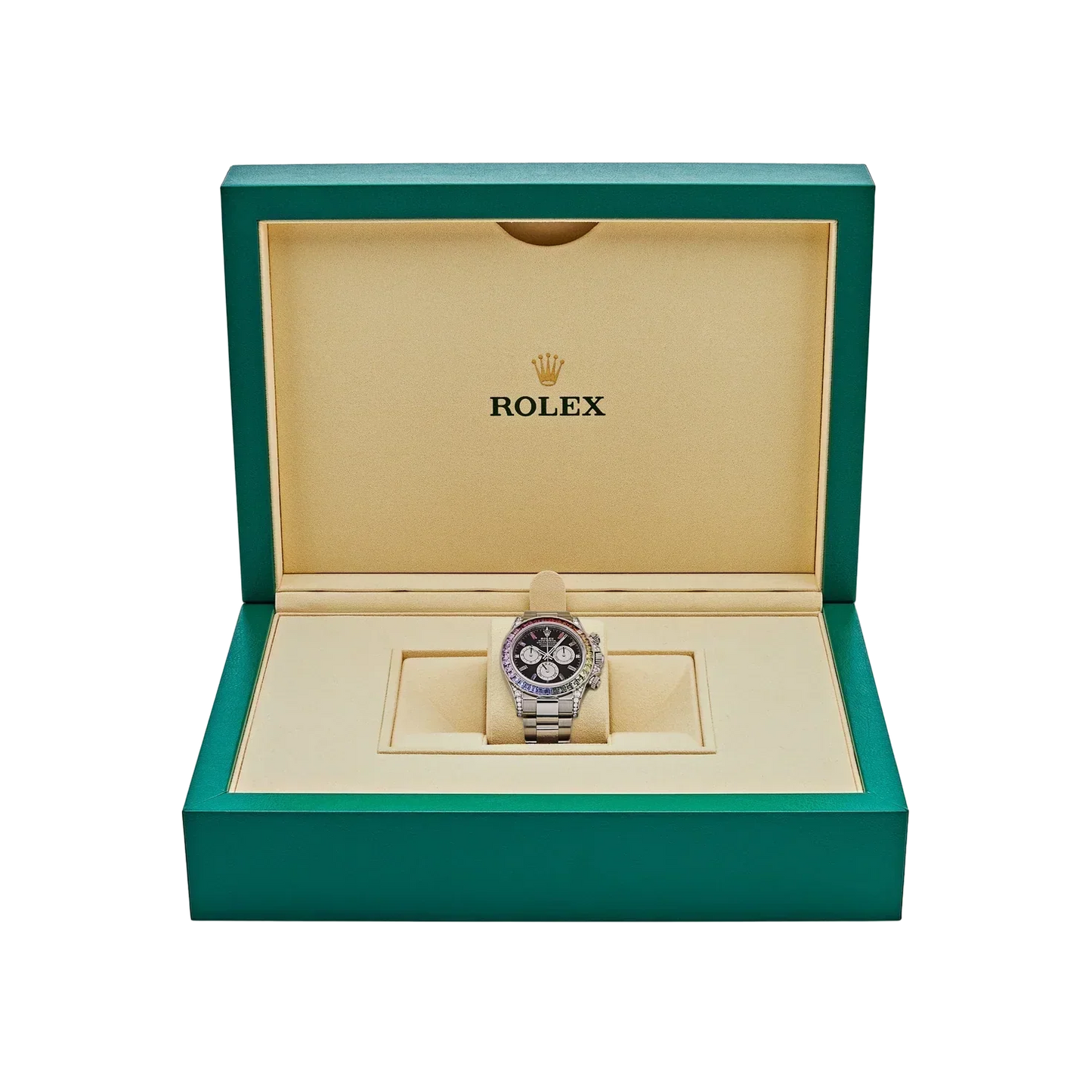 Daytona 40mm 116599RBOW Rainbow White Gold Black Dial
