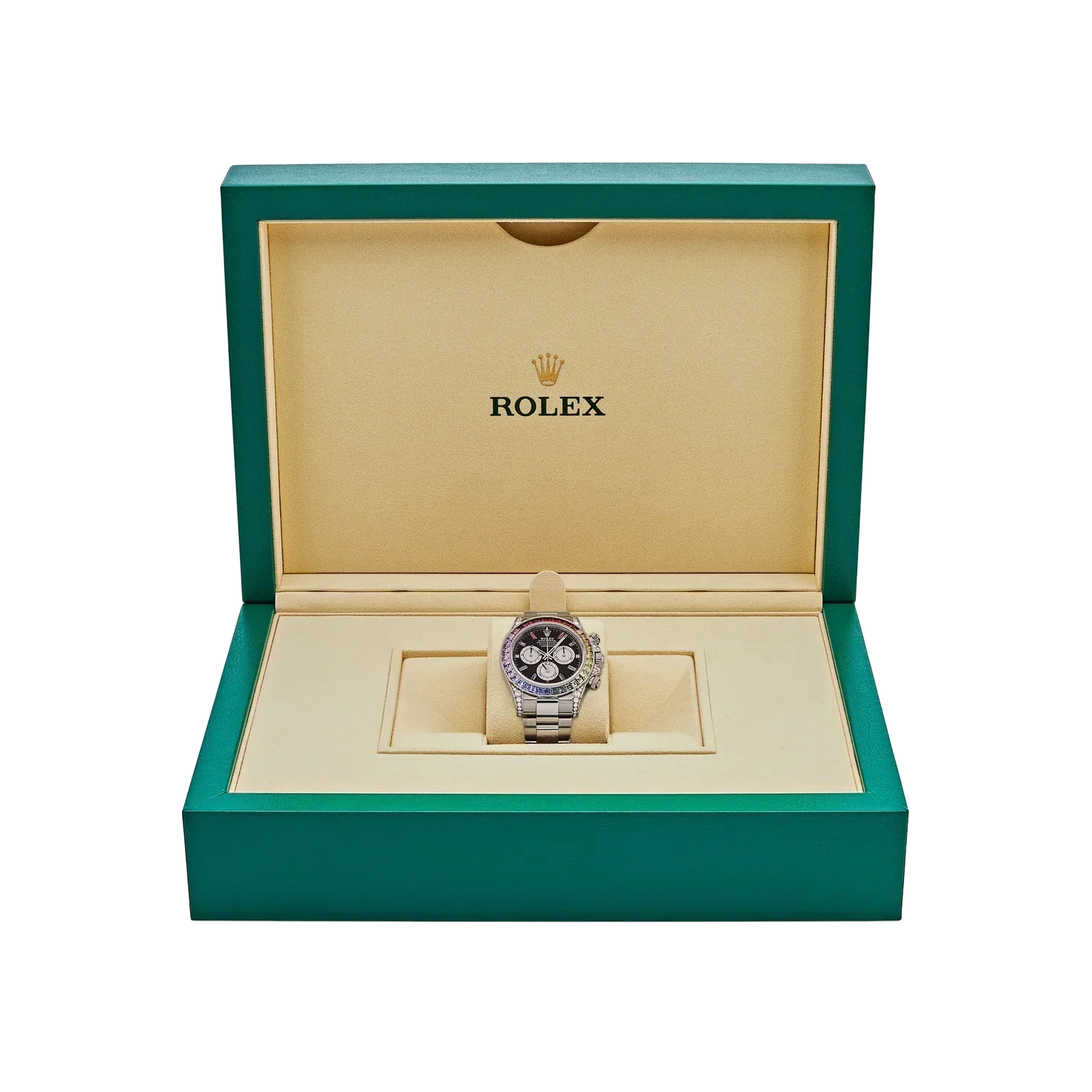 Daytona 40mm 116599RBOW Rainbow White Gold Black Dial