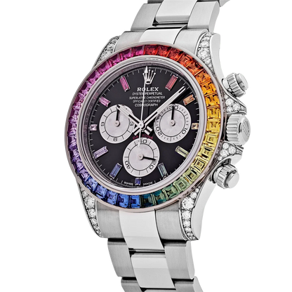 Daytona 40mm 116599RBOW Rainbow White Gold Black Dial