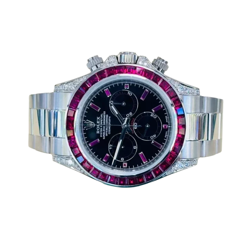 Daytona 126599TRU White Gold Diamond Black Dial Ruby Bezel