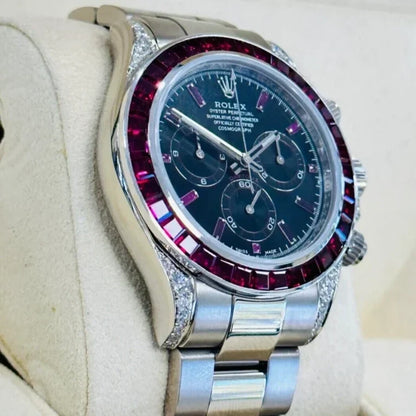 Daytona 126599TRU White Gold Diamond Black Dial Ruby Bezel