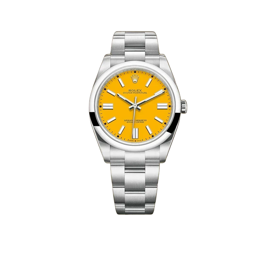 Oyster Perpetual 41mm Stainless Steel Yellow Dial Men Watch 124300-0004
