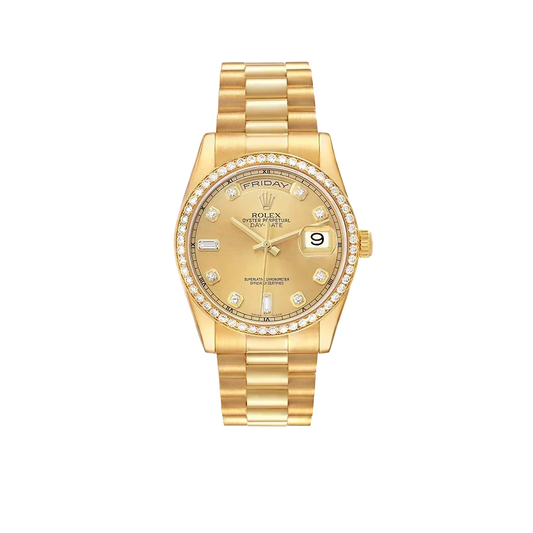 President Day-Date 36mm Yellow Gold Diamond Bezel Mens Watch 118348