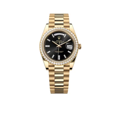 Rolex Day-Date 40mm Presidential 228348RBR Diamond Bezel Baguette Onyx Dial